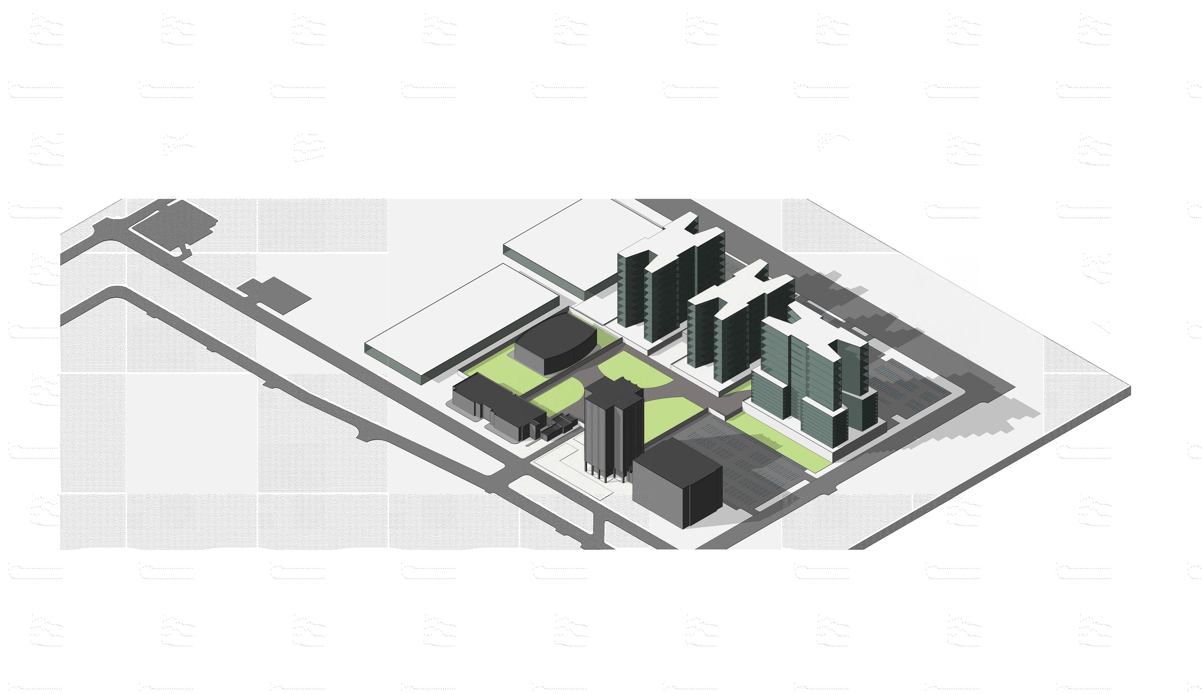 Adult Justice Center campus aerial massing study