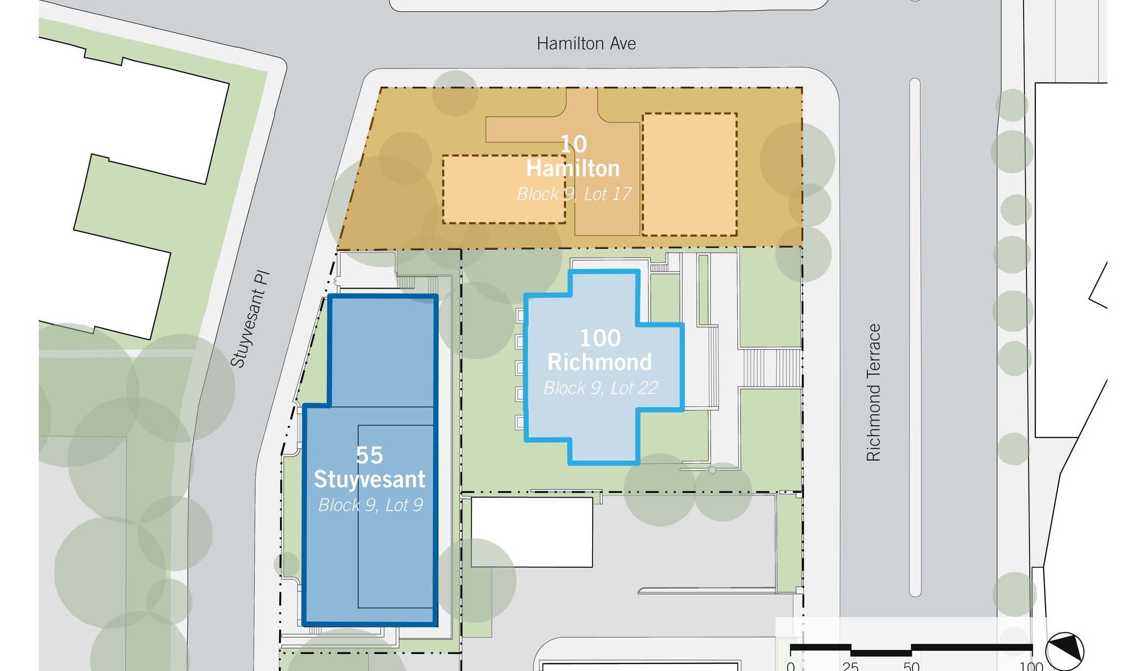 Family Court campus site plan, 100 Richmond, 10 Hamilton, 55 Stuyvesant