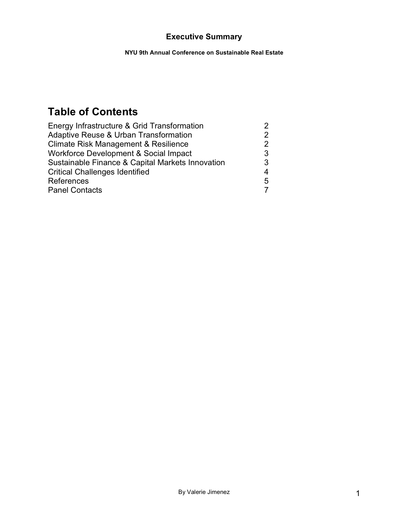NYU 9th Conference Executive Summary page 1