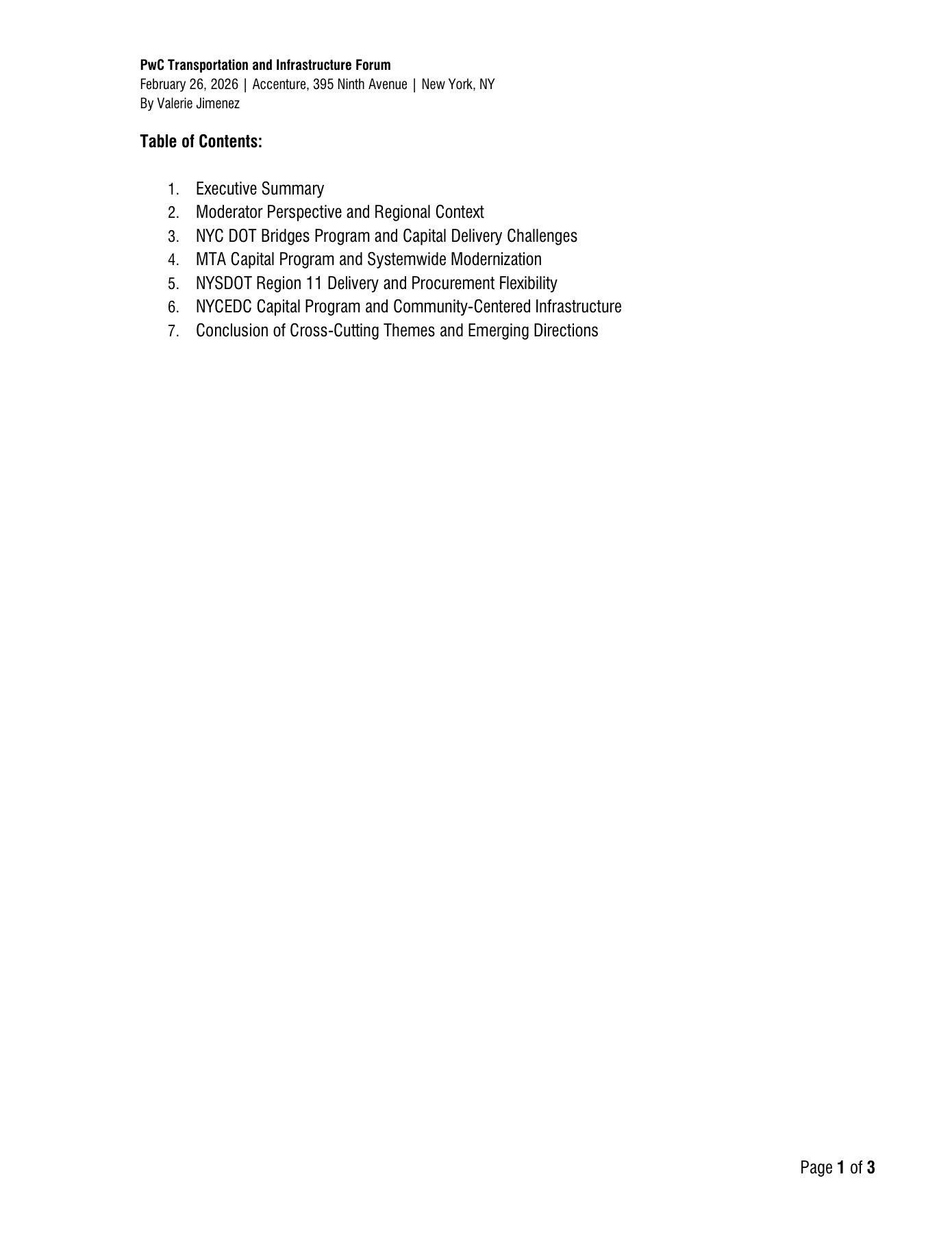 PwC Forum Executive Summary page 1