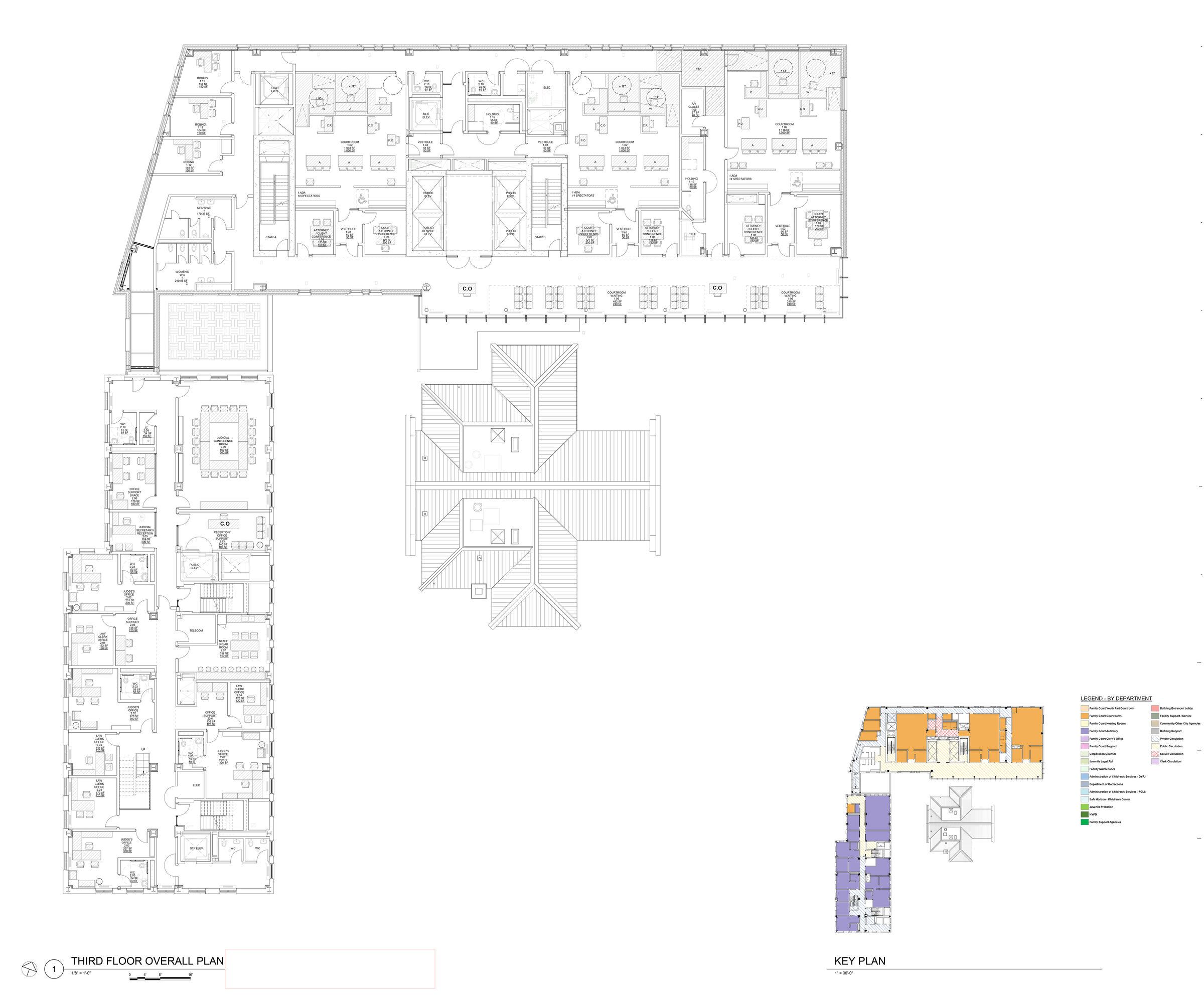 Third floor overall plan with key plan, 10 Hamilton and 55 Stuyvesant